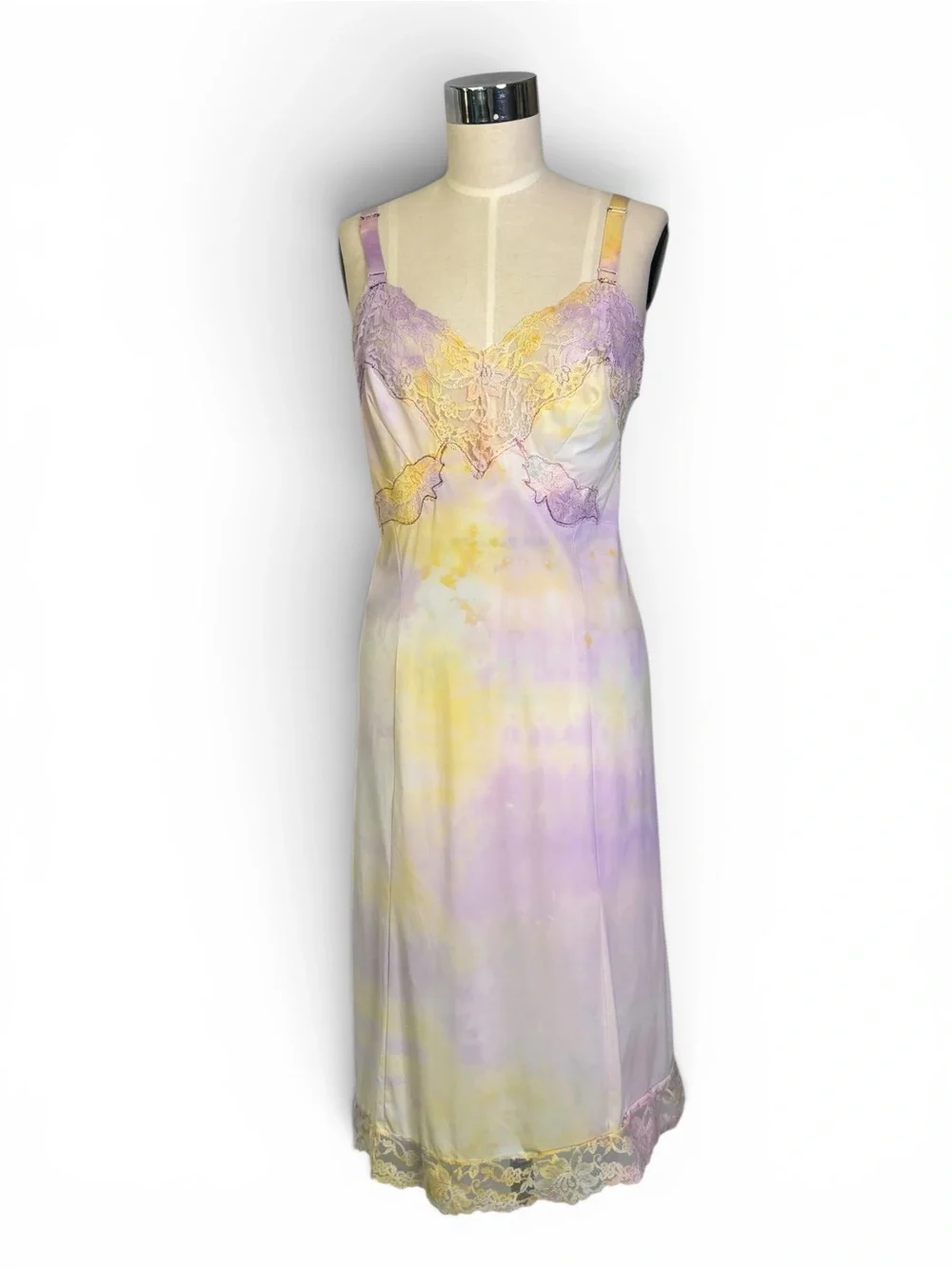 Vintage 60s Lavender & Yellow Lace Trim‎ Slip Dress